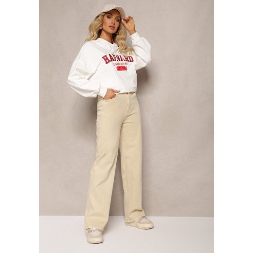 Jasnobeżowe Szerokie Spodnie High Waist Inthini ze sklepu Renee odzież w kategorii Spodnie damskie - zdjęcie 164789723