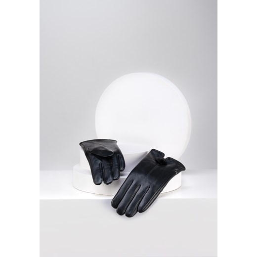 Czarne skórzane rękawiczki z puszkiem ze sklepu Molton w kategorii Rękawiczki damskie - zdjęcie 164794084