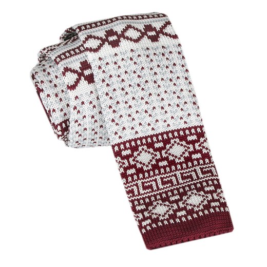 Krawat Knit (Dzianinowy) - Wzór Norweski - Świąteczny - Alties - Biało-czerwony KRALTS0981 ze sklepu JegoSzafa.pl w kategorii Krawaty - zdjęcie 164795452