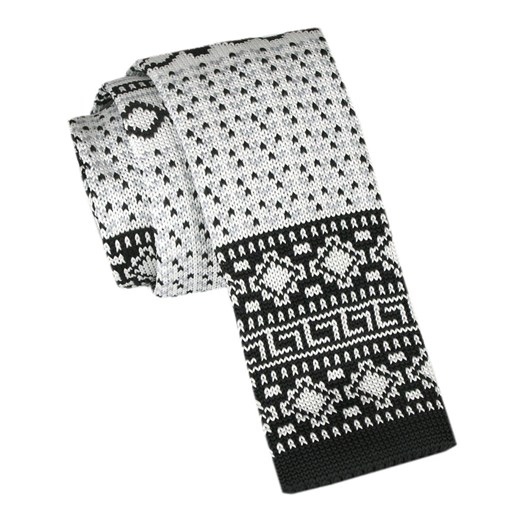Krawat Knit (Dzianinowy) - Wzór Norweski - Świąteczny - Alties - Biało-Czarny KRALTS0982 ze sklepu JegoSzafa.pl w kategorii Krawaty - zdjęcie 164795454
