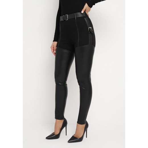 Czarne Spodnie Skinny z Ekoskóry i Paskiem Elenntisa ze sklepu Born2be Odzież w kategorii Spodnie damskie - zdjęcie 164797114