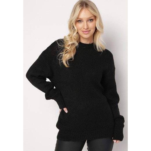 Czarny Klasyczny Sweter z Wełną Wykończony Ściągaczami Susa ze sklepu Born2be Odzież w kategorii Swetry damskie - zdjęcie 164797214