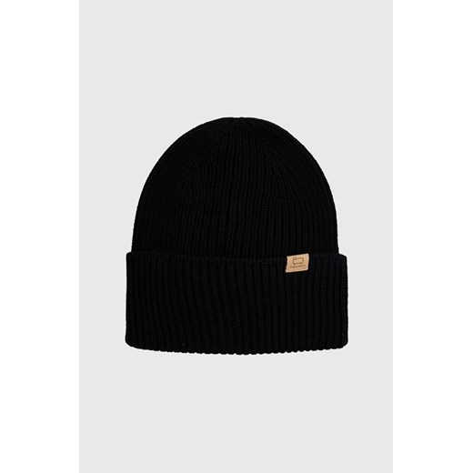 Woolrich czapka wełniana kolor czarny z cienkiej dzianiny wełniana ze sklepu PRM w kategorii Czapki zimowe damskie - zdjęcie 164797774