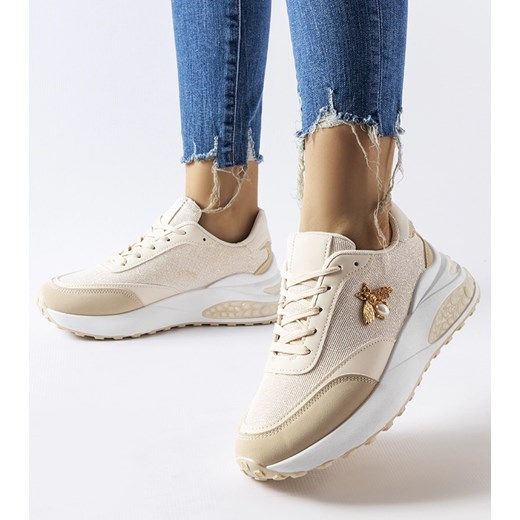 Beżowo-białe sneakersy z ozdobną nitką Acciano ze sklepu gemre w kategorii Buty sportowe damskie - zdjęcie 164801684