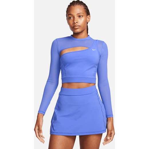 Bluzka damska niebieska Nike z okrągłym dekoltem z krótkimi rękawami 