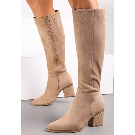 Ciemnobeżowe Kozaki na Słupku Grolnoid Renee 36 wyprzedaż renee.pl