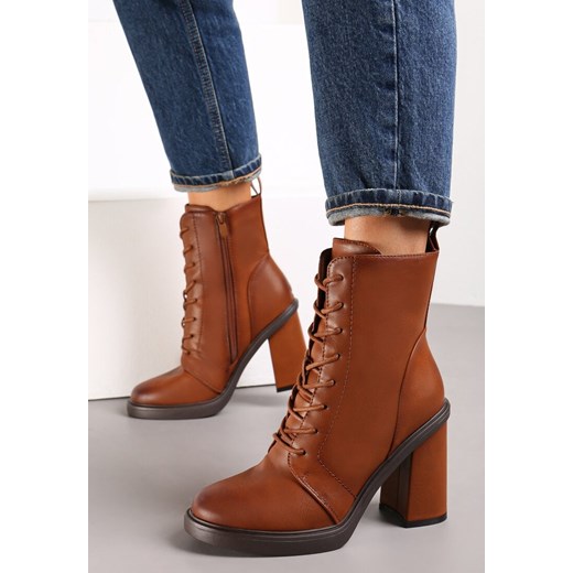 Brązowe Botki Sznurowane na Słupku Joselyn Renee 37 okazyjna cena renee.pl