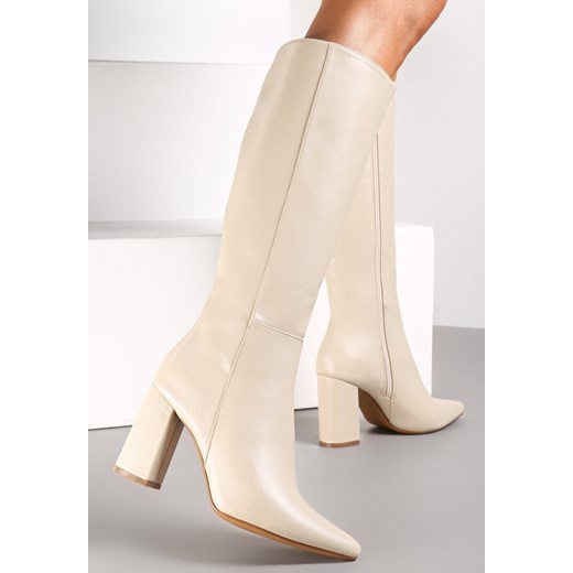 Beżowe Kozaki na Obcasie ze Szpiczastym Noskiem Geldona Renee 41 promocyjna cena renee.pl