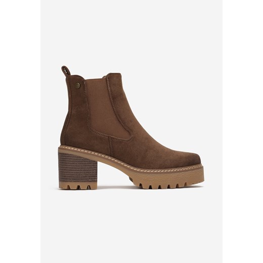 Brązowe Botki z Imitacji Zamszu na Niskim Słupku i Platformie Jaxston Renee 40 promocyjna cena renee.pl