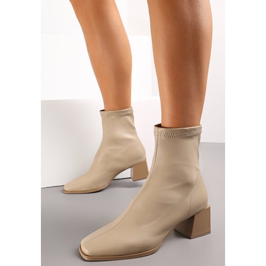 Ciemnobeżowe Botki na Niskim Słupku Sileurie Renee 40 okazyjna cena renee.pl