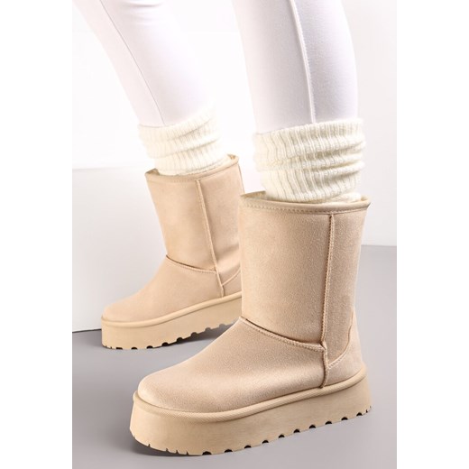 Jasnobeżowe Wysokie Śniegowce na Grubej Podeszwie Hanva Renee 36 promocyjna cena renee.pl