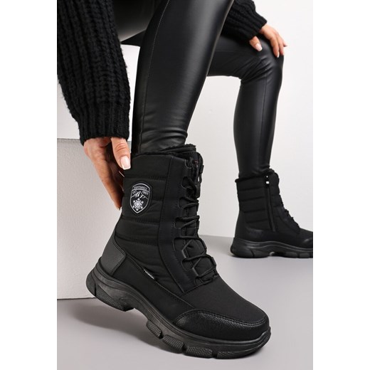 Czarne Śniegowce na Grubej Podeszwie z Ozdobnym Sznurowaniem Scorpias Renee 36 promocyjna cena renee.pl