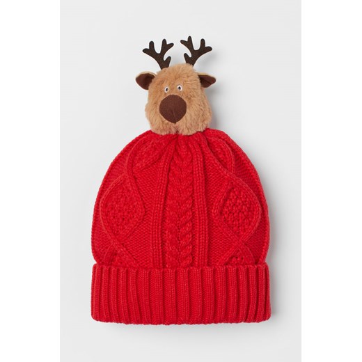 H & M - Czapka w warkoczowy splot z aplikacją - Czerwony H & M 152 (8-12Y) H&M