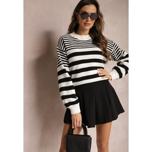 Biało-Czarny Klasyczny Sweter w Paski ze Ściągaczami Nirru ze sklepu Renee odzież w kategorii Swetry damskie - zdjęcie 164877213