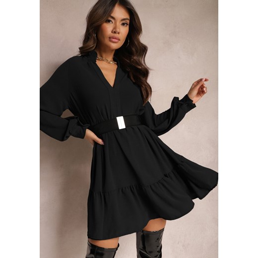 Czarna Rozkloszowana Sukienka Mini z Falbankami Atercja ze sklepu Renee odzież w kategorii Sukienki - zdjęcie 164877343