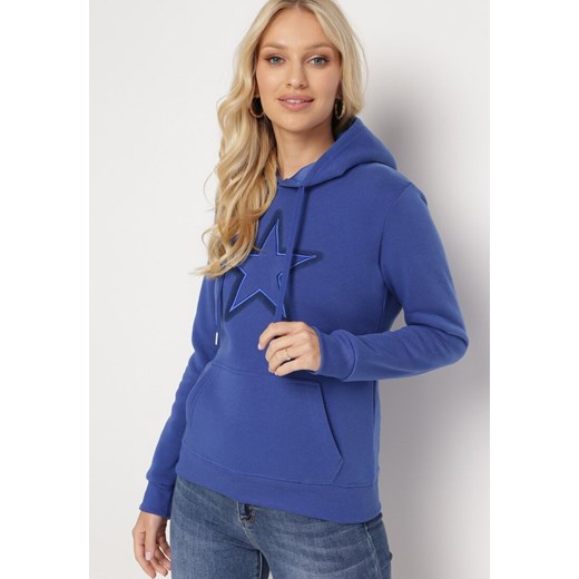 Niebieska Bluza Ocieplana z Nadrukiem Grolla ze sklepu Born2be Odzież w kategorii Bluzy damskie - zdjęcie 164881613