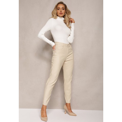 Jasnobeżowe Spodnie Standard z Imitacji Skóry Enjala ze sklepu Renee odzież w kategorii Spodnie damskie - zdjęcie 164882400