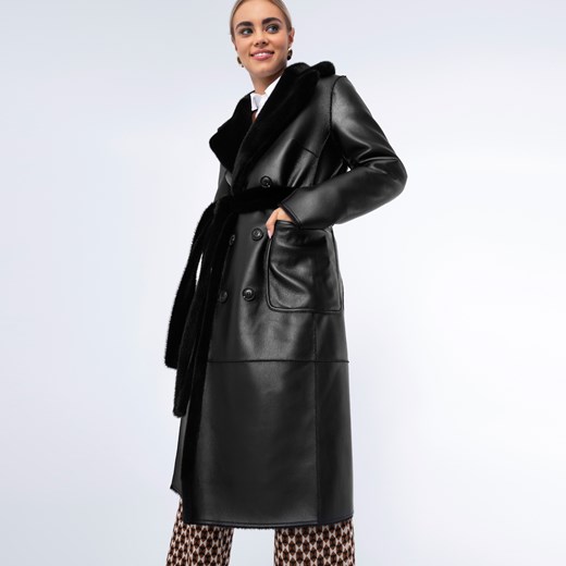 Damski płaszcz z wiązaniem dwustronny czarny ze sklepu WITTCHEN w kategorii Płaszcze damskie - zdjęcie 164884360