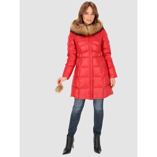 Czerwona zimowa kurtka damska z kapturem Perso Perso XL Eye For Fashion