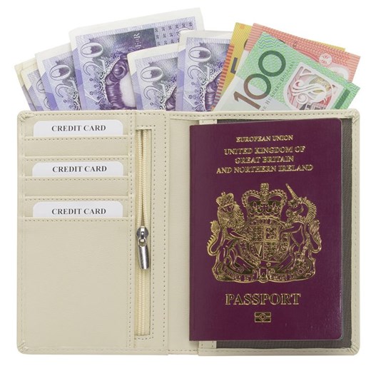 Portfel podróżny na karty zbliżeniowe oraz paszport biometryczny (Kremowy) Koruma Uniwersalny Koruma ID Protection