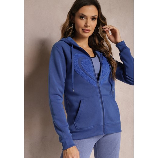 Niebieska Dzianinowa Bluza Ocieplana z Haftem i Kapturem Melajia ze sklepu Renee odzież w kategorii Bluzy damskie - zdjęcie 164899780