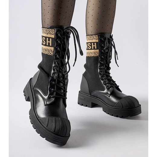 Czarne skarpetowe buty brązowy napis Daria ze sklepu gemre w kategorii Workery damskie - zdjęcie 164904921