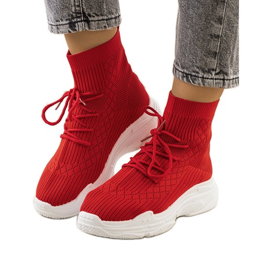 Czerwone sneakersy skarpetkowe Dowden ze sklepu ButyModne.pl w kategorii Buty sportowe damskie - zdjęcie 164910632