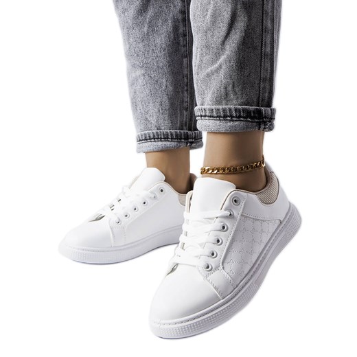 Biało-beżowe sneakersy z tłoczeniem Dreux białe ze sklepu ButyModne.pl w kategorii Trampki damskie - zdjęcie 164911604