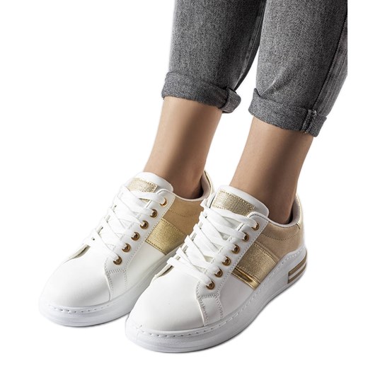 Białe sneakersy z beżowymi wstawkami Deans ze sklepu ButyModne.pl w kategorii Buty sportowe damskie - zdjęcie 164911782