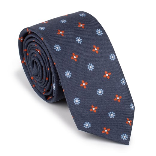 Krawat jedwabny wzorzysty granatowo-pomarańczowy ze sklepu WITTCHEN w kategorii Krawaty - zdjęcie 164923550