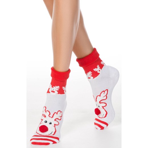 Skarpetki świąteczne Rudolf, Kolor biało-czerwony, Rozmiar 36-39, Conte ze sklepu Intymna w kategorii Skarpetki damskie - zdjęcie 164925504