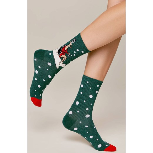 Długie skarpetki świąteczne z prążkowanej bawełny Relax, Kolor zielony-wzór, Rozmiar 36-39, Conte ze sklepu Intymna w kategorii Skarpetki damskie - zdjęcie 164925521