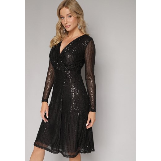 Czarna Rozkloszowana Sukienka Midi w Cekiny Ocorna ze sklepu Born2be Odzież w kategorii Sukienki - zdjęcie 164931602