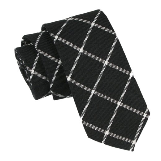 Wełniany Krawat - Alties - Czarny w Biały Wzór KRALTS0989 ze sklepu JegoSzafa.pl w kategorii Krawaty - zdjęcie 164935760
