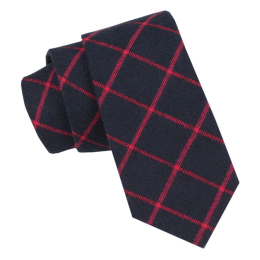 Wełniany Krawat - Alties - Granatowy, Czerwone Prostokąty KRALTS0987 ze sklepu JegoSzafa.pl w kategorii Krawaty - zdjęcie 164935770