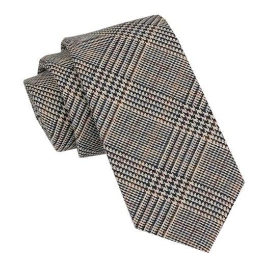 Wełniany Krawat - Alties - Niebiesko-Beżowa Drobna Kratka KRALTS0993 ze sklepu JegoSzafa.pl w kategorii Krawaty - zdjęcie 164935782