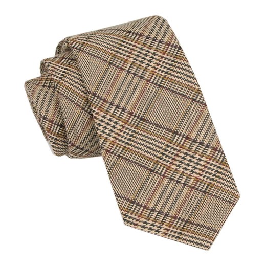 Wełniany Krawat - Alties - Odcienie Beżu, Kratka KRALTS1000 ze sklepu JegoSzafa.pl w kategorii Krawaty - zdjęcie 164935784