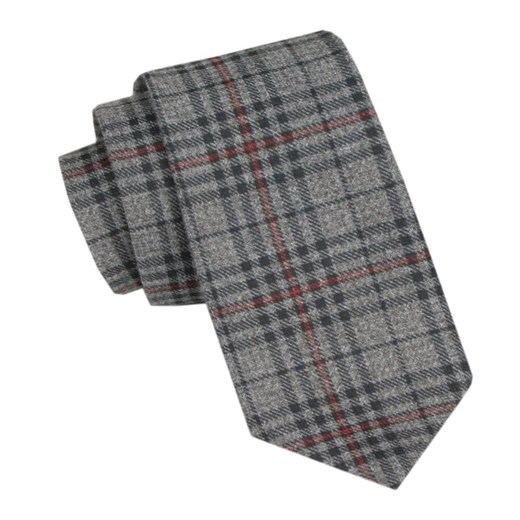 Wełniany Krawat - Alties - Popiel w Drobną Kratkę KRALTS1003 ze sklepu JegoSzafa.pl w kategorii Krawaty - zdjęcie 164935792