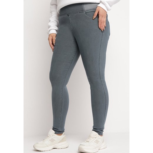 Niebieskie Spodnie Skinny z Wysokim Stanem Panella ze sklepu Born2be Odzież w kategorii Spodnie damskie - zdjęcie 164953210