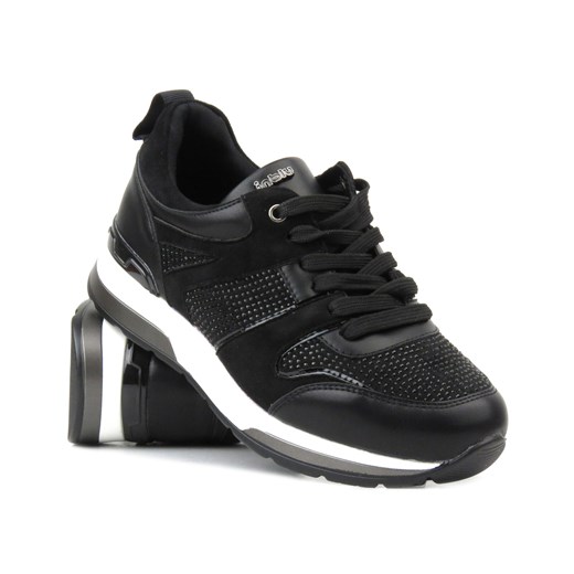 Sneakersy damskie ze skóry ekologicznej - INBLU IN-1303, czarne ze sklepu ulubioneobuwie w kategorii Buty sportowe damskie - zdjęcie 164954293