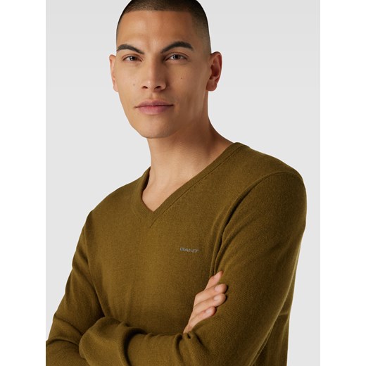 Sweter z dzianiny z mieszanki wełny jagnięcej z dekoltem w serek Gant XXXL Peek&Cloppenburg