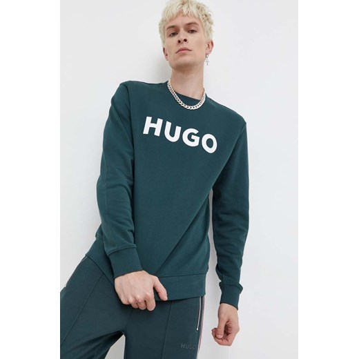 HUGO bluza bawełniana męska kolor zielony z nadrukiem 50477328 ze sklepu ANSWEAR.com w kategorii Bluzy męskie - zdjęcie 165004104