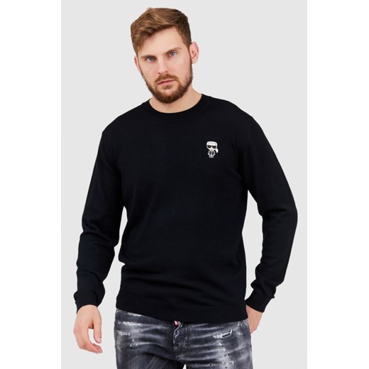 KARL LAGERFELD Czarny sweter męski z wełny merino, Wybierz rozmiar S ze sklepu outfit.pl w kategorii Swetry męskie - zdjęcie 165007114