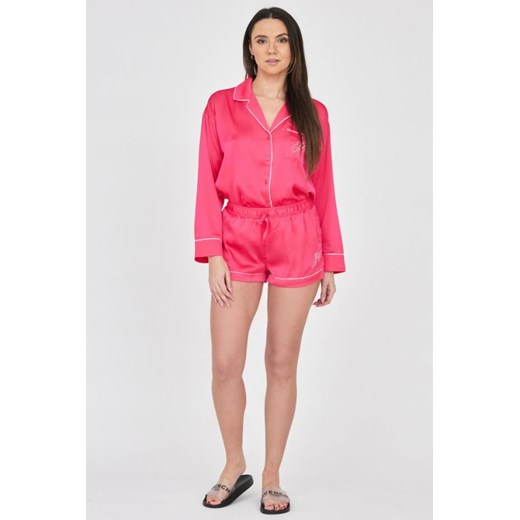 JUICY COUTURE Różowe satynowe szorty piżamowe z haftowanym logo, Rozmiar S ze sklepu outfit.pl w kategorii Piżamy damskie - zdjęcie 165007254