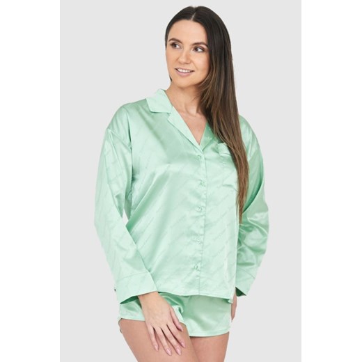 JUICY COUTURE Zielona satynowa koszula piżamowa w logo, Wybierz rozmiar L ze sklepu outfit.pl w kategorii Piżamy damskie - zdjęcie 165007293