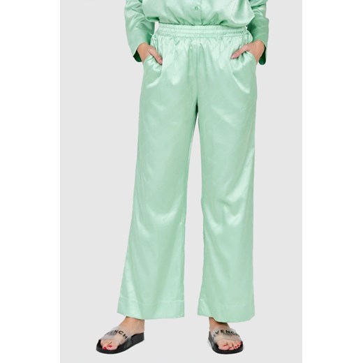 JUICY COUTURE Zielone satynowe spodnie piżamowe w logo, Wybierz rozmiar L ze sklepu outfit.pl w kategorii Piżamy damskie - zdjęcie 165007304