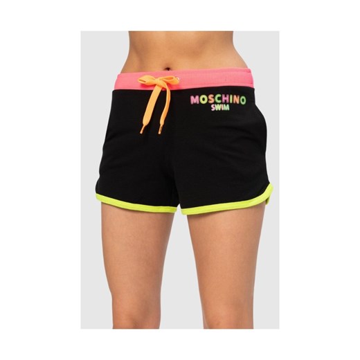 MOSCHINO Czarne szorty damskie z neonowym logo, Rozmiar XS ze sklepu outfit.pl w kategorii Szorty - zdjęcie 165008174