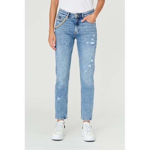 JUST CAVALLI Błękitne jeansy Super Slim Chain, Wybierz rozmiar 26 ze sklepu outfit.pl w kategorii Jeansy damskie - zdjęcie 165008422