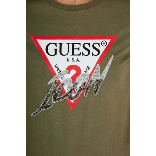 Bluzka damska Guess z krótkim rękawem zielona z okrągłym dekoltem