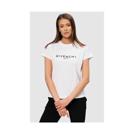 GIVENCHY Biały t-shirt damski z czarnym logo vintage, Rozmiar L ze sklepu outfit.pl w kategorii Bluzki damskie - zdjęcie 165008641